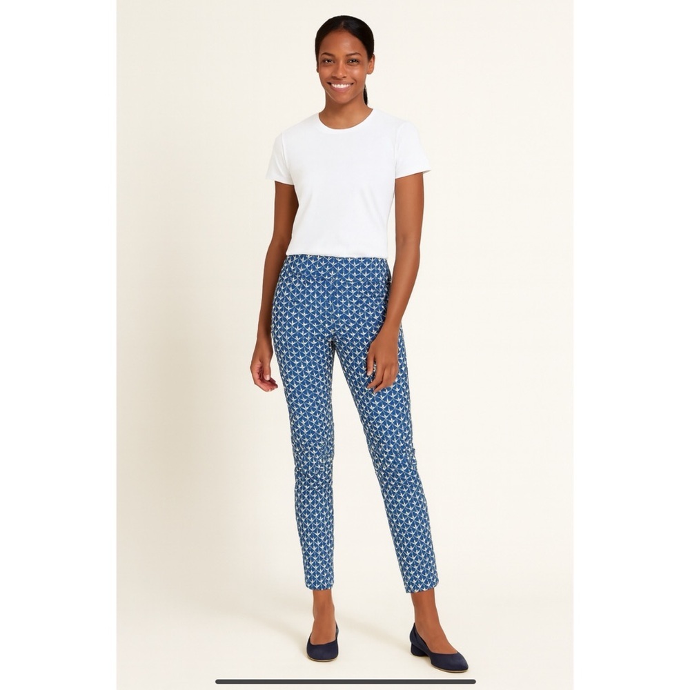 J MCLAUGHLIN NEWPORT CAPRI PANT CATALINA CLOTH GEOMETRIC PULL ON ZIP POCKET S